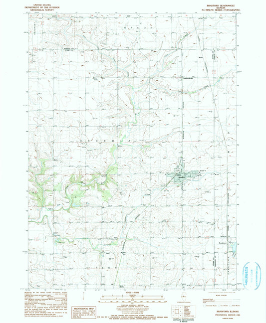 Classic USGS Bradford Illinois 7.5'x7.5' Topo Map Image