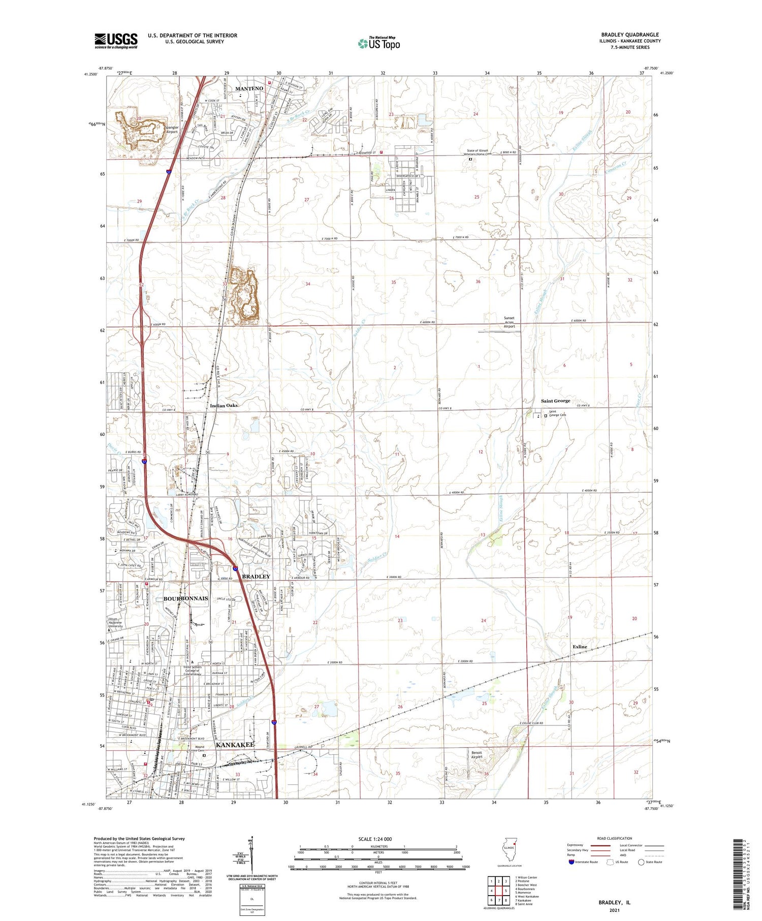 Bradley Illinois US Topo Map Image