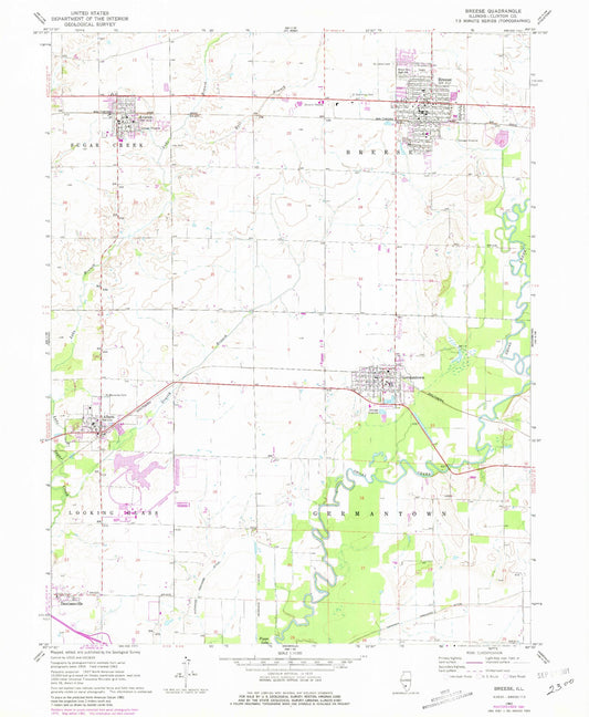 Classic USGS Breese Illinois 7.5'x7.5' Topo Map Image