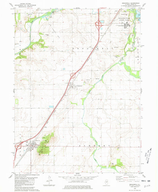 Classic USGS Broadwell Illinois 7.5'x7.5' Topo Map Image