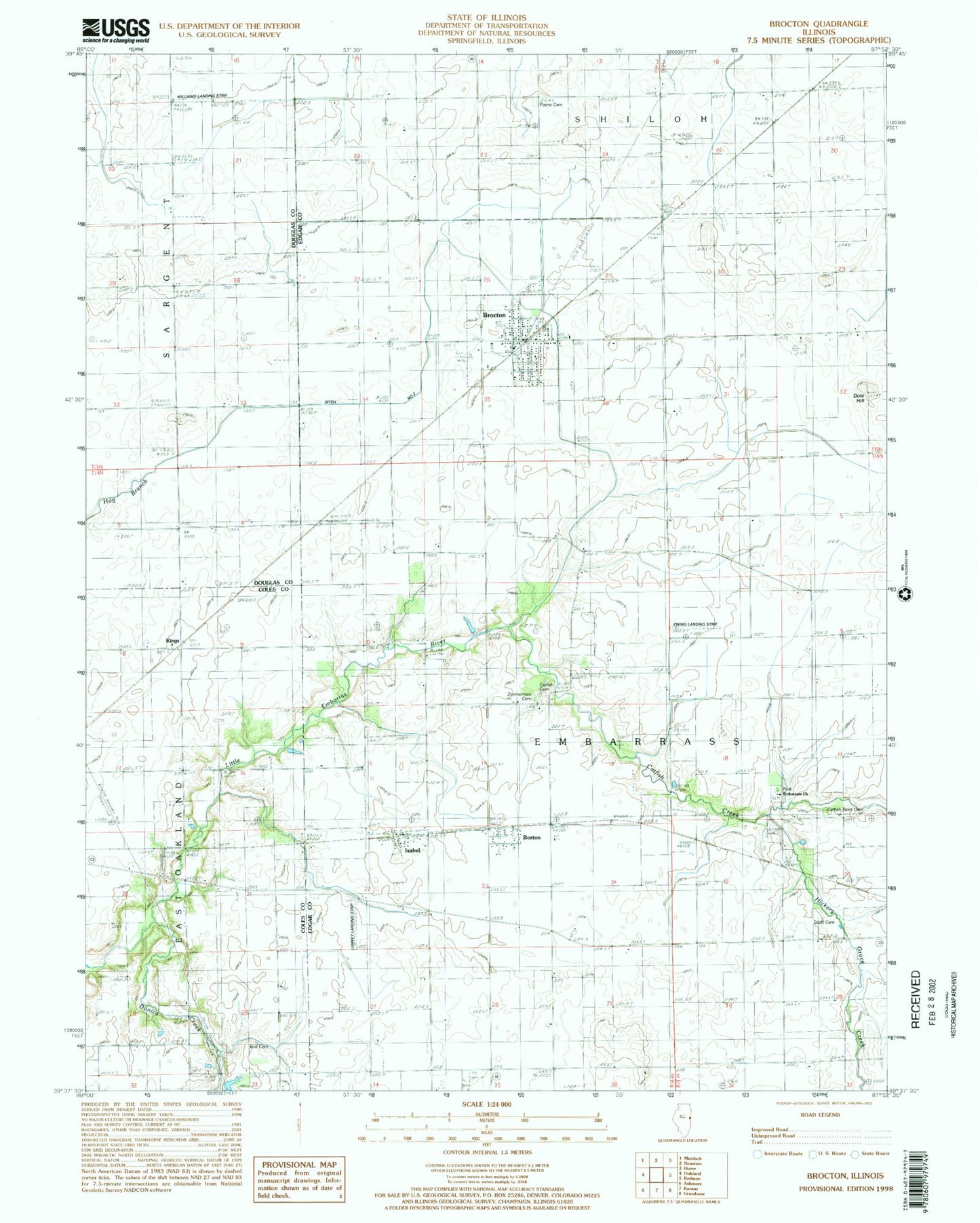 Classic USGS Brocton Illinois 7.5'x7.5' Topo Map Image