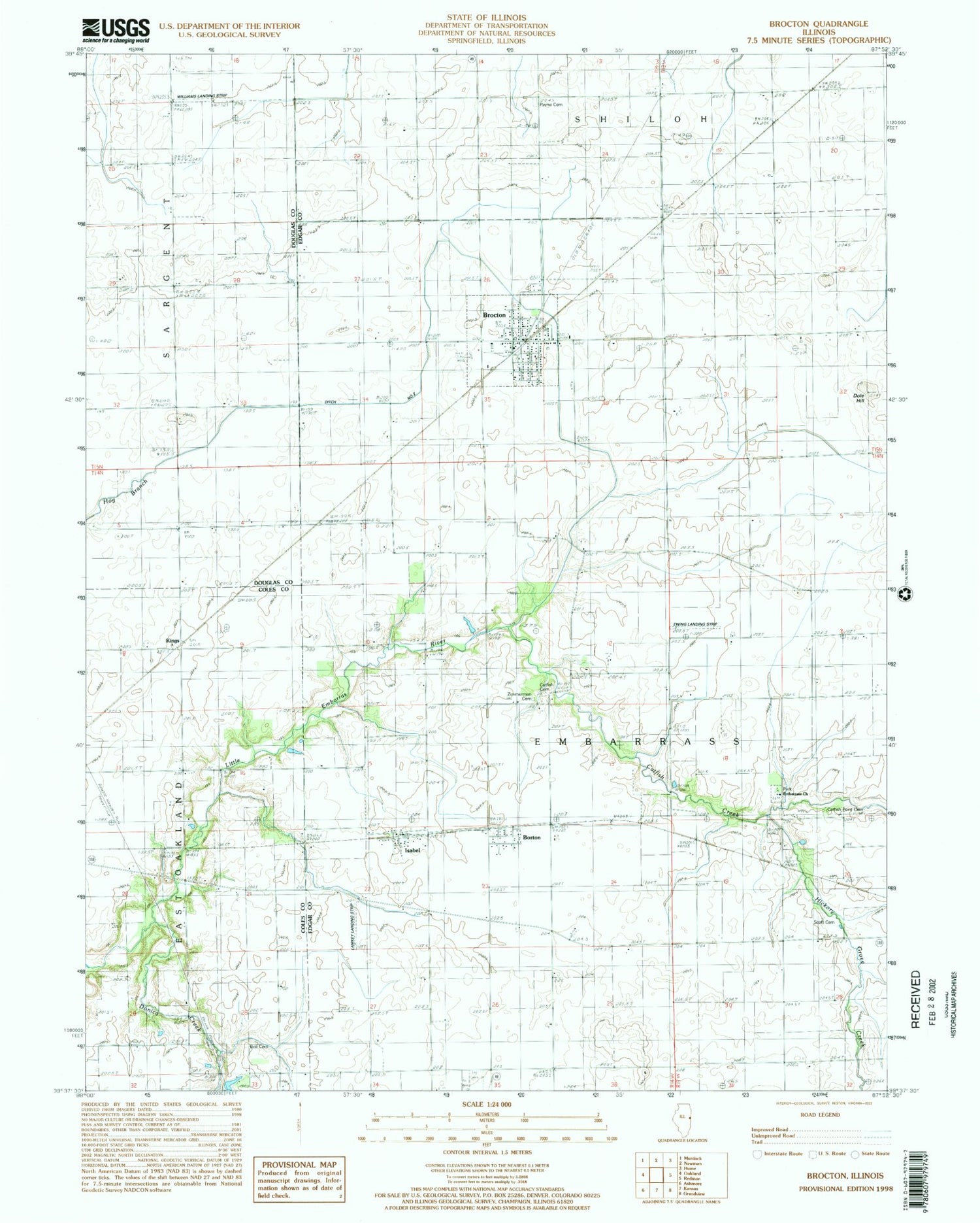 Classic USGS Brocton Illinois 7.5'x7.5' Topo Map Image