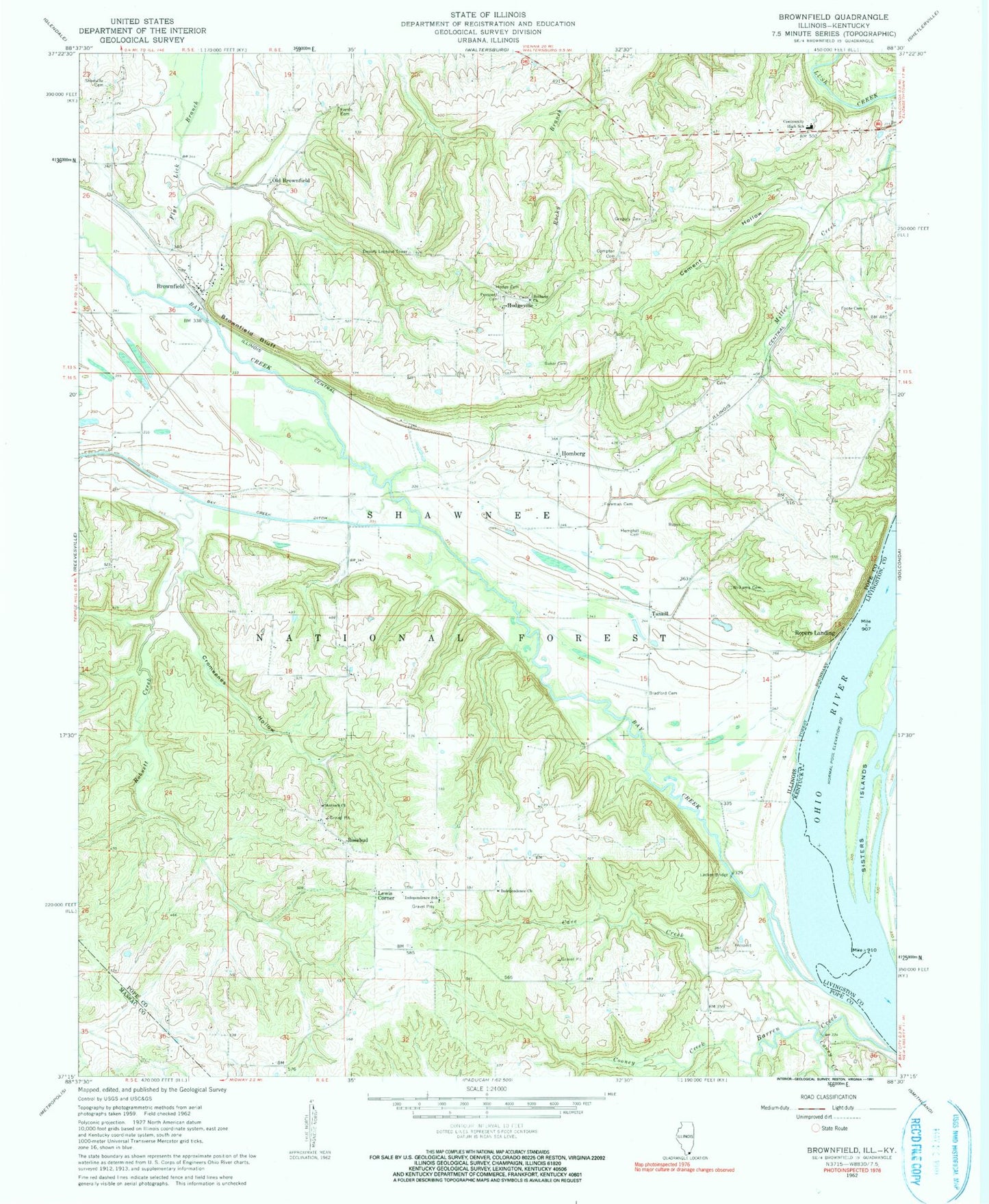 Classic USGS Brownfield Illinois 7.5'x7.5' Topo Map Image