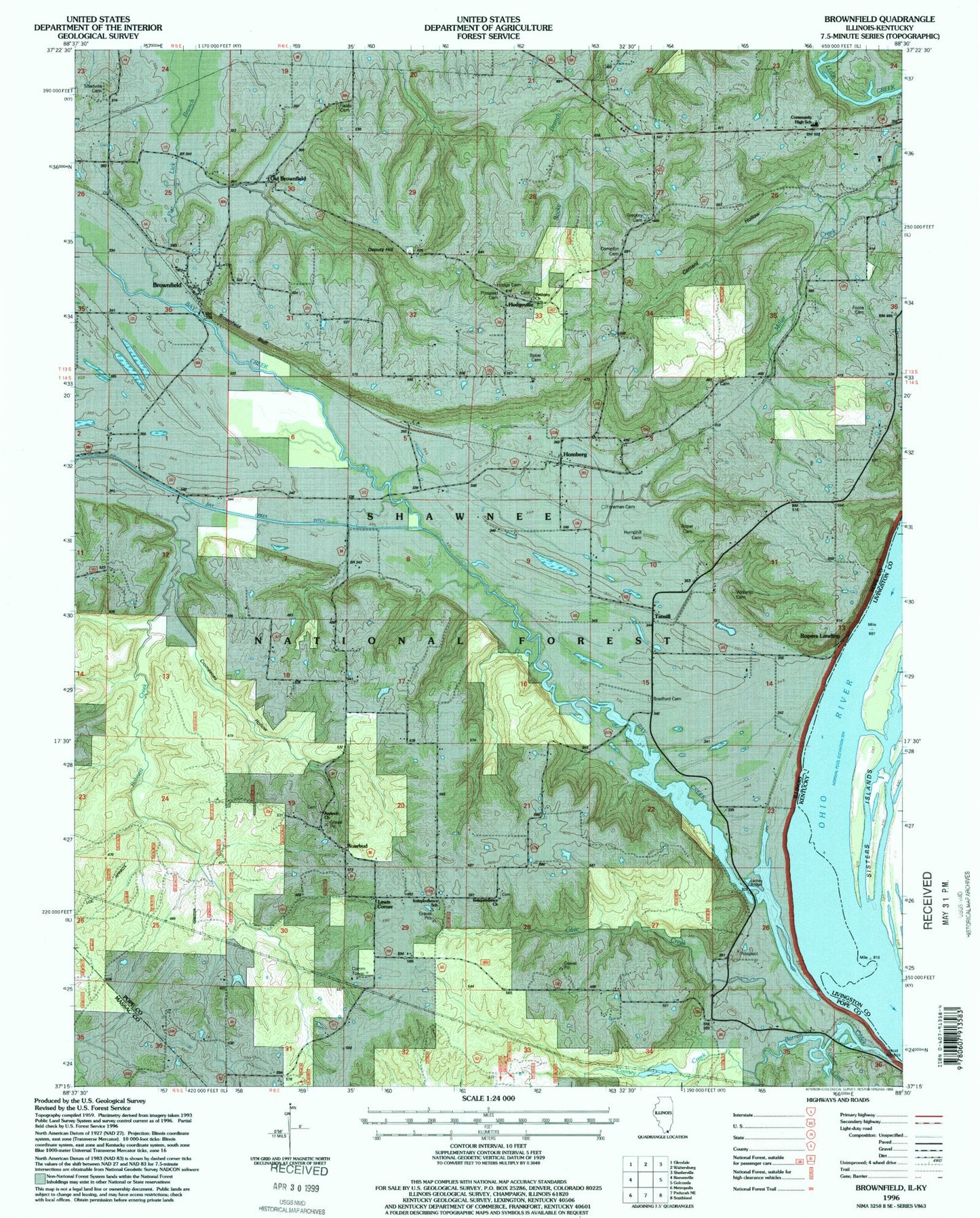 Classic USGS Brownfield Illinois 7.5'x7.5' Topo Map Image