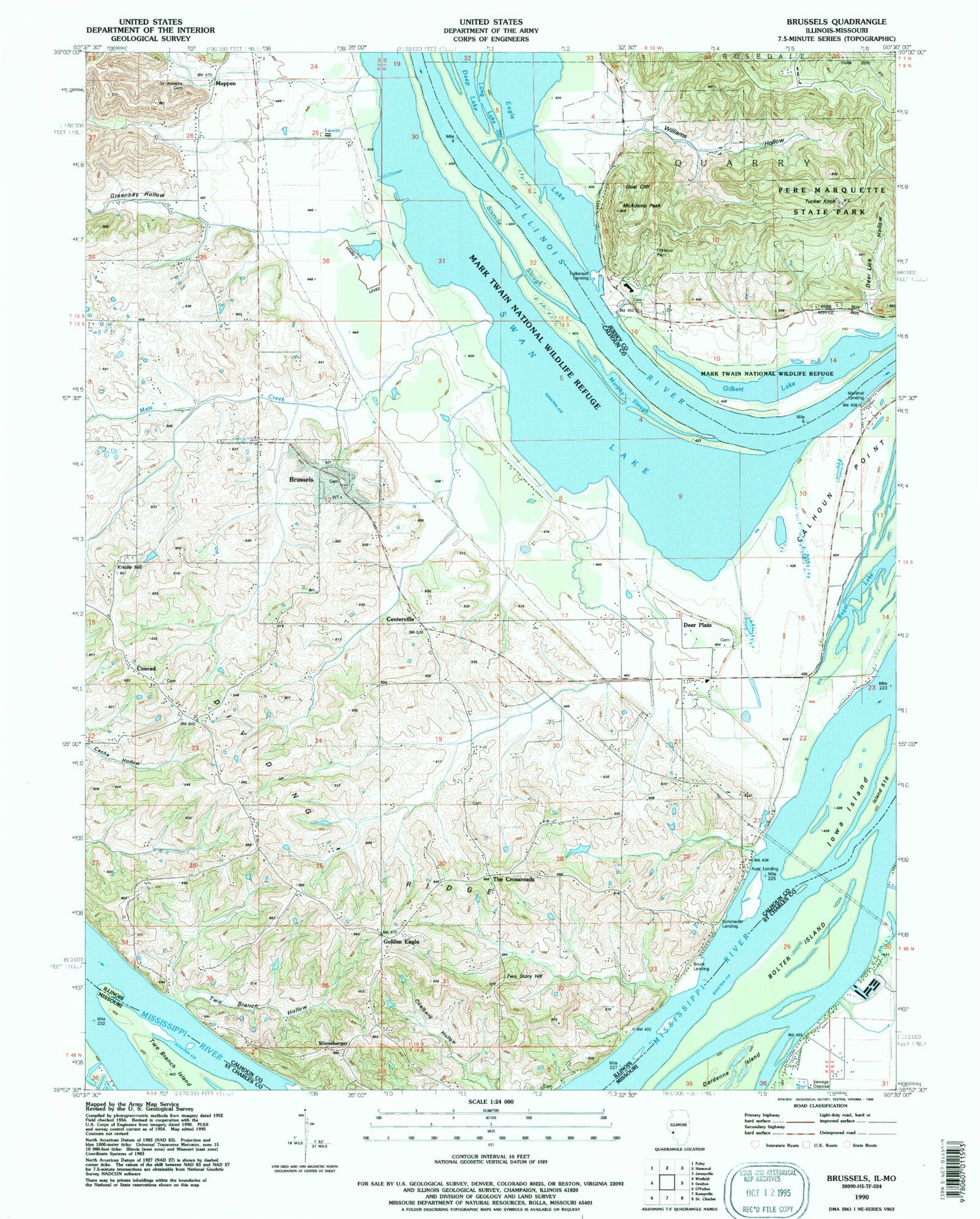 Classic USGS Brussels Illinois 7.5'x7.5' Topo Map Image