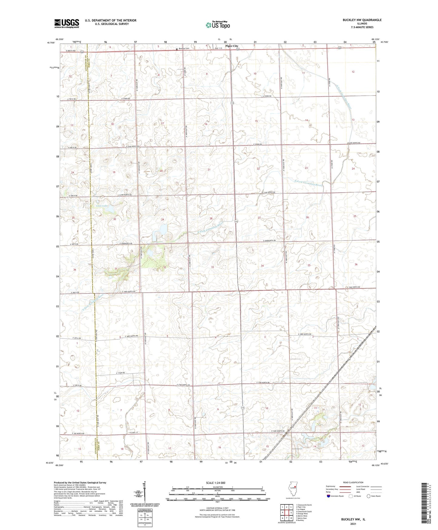 Buckley NW Illinois US Topo Map Image