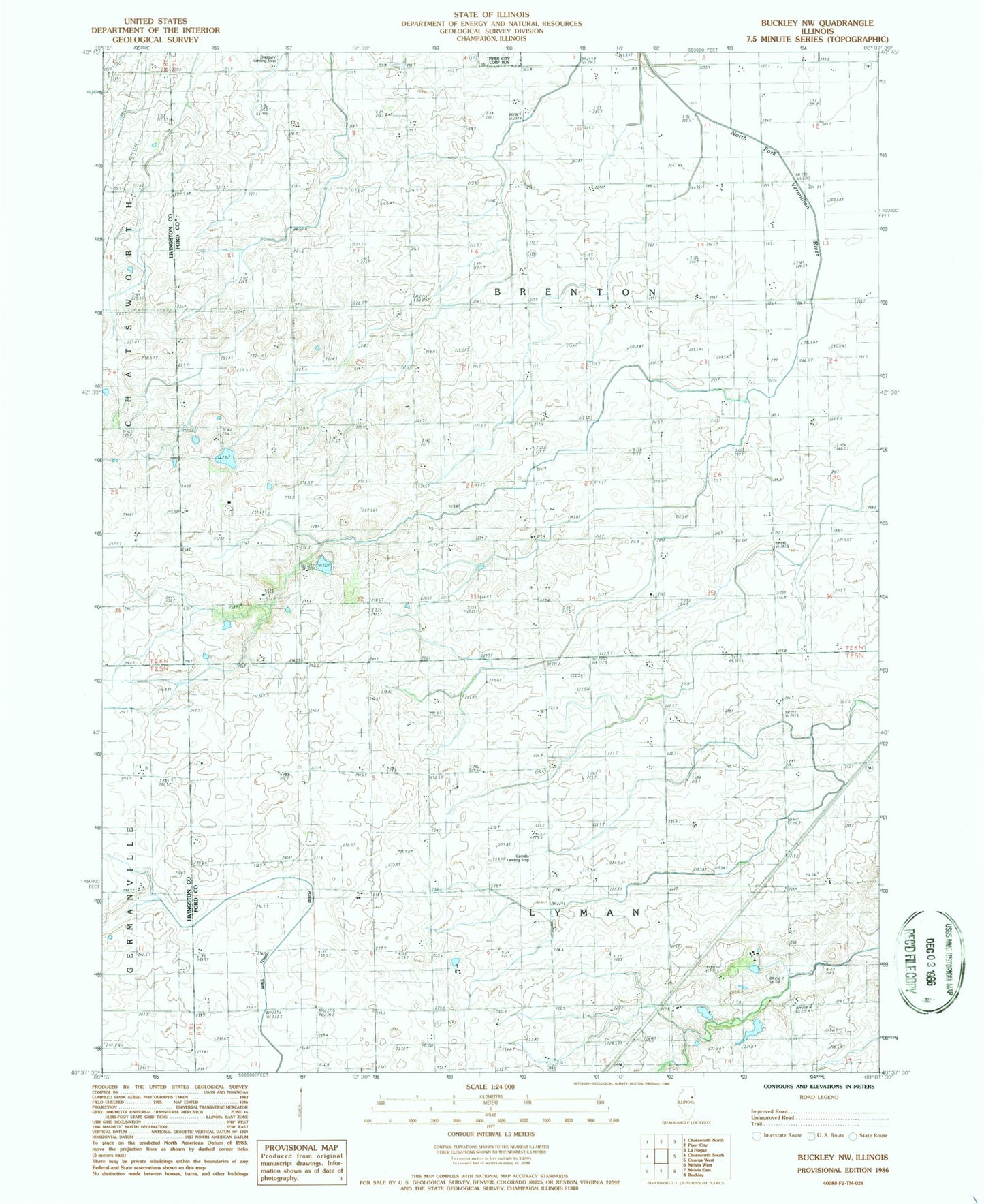 Classic USGS Buckley NW Illinois 7.5'x7.5' Topo Map Image