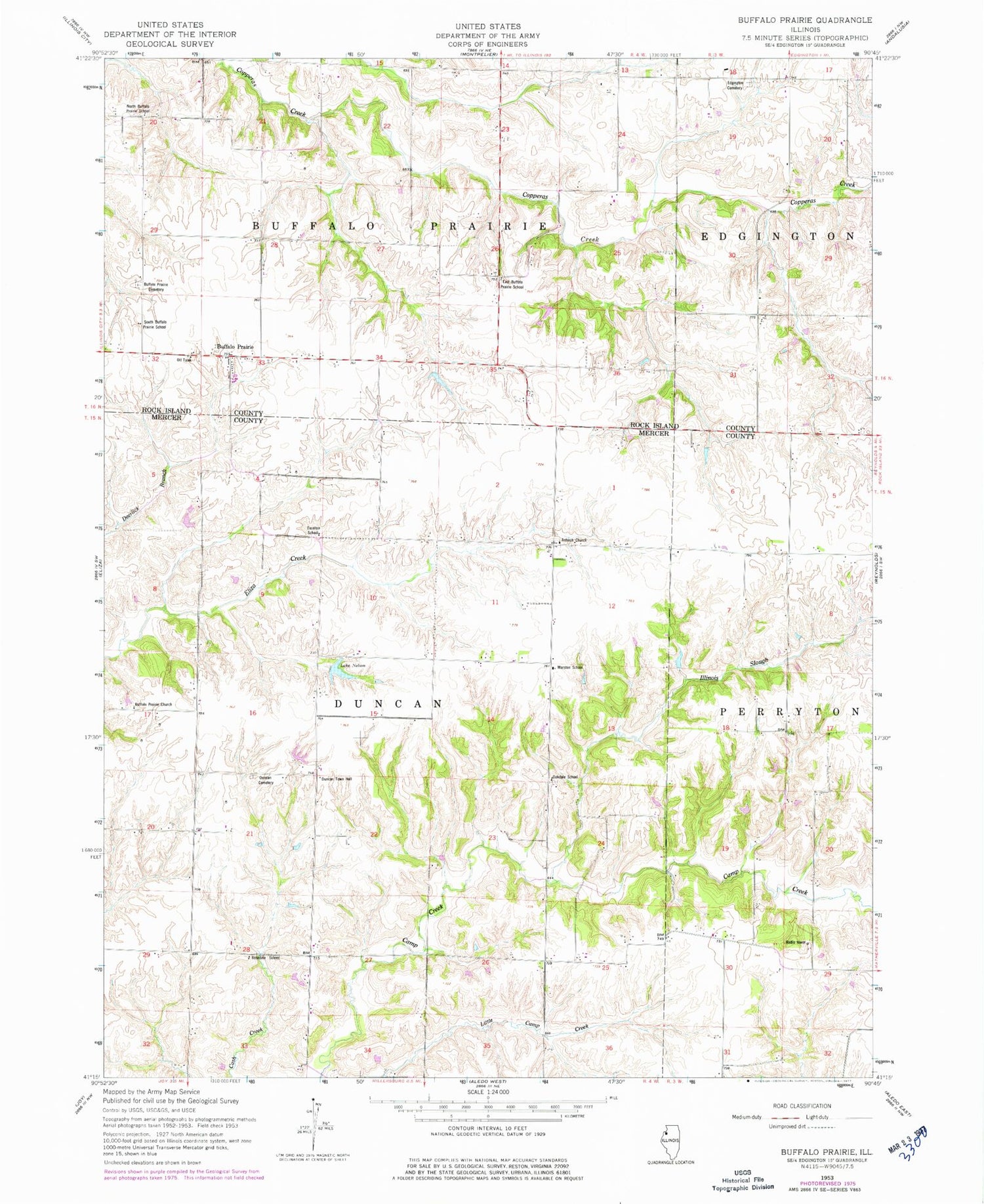 Classic USGS Buffalo Prairie Illinois 7.5'x7.5' Topo Map Image