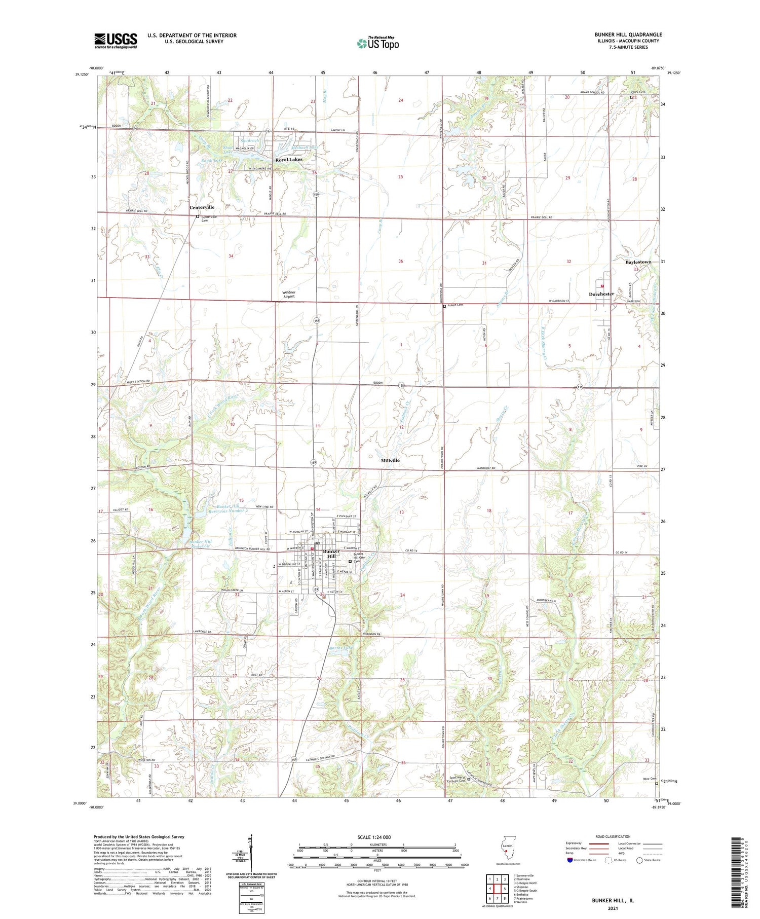 Bunker Hill Illinois US Topo Map Image