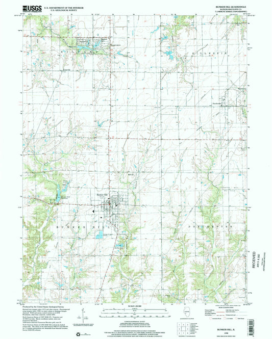 Classic USGS Bunker Hill Illinois 7.5'x7.5' Topo Map Image
