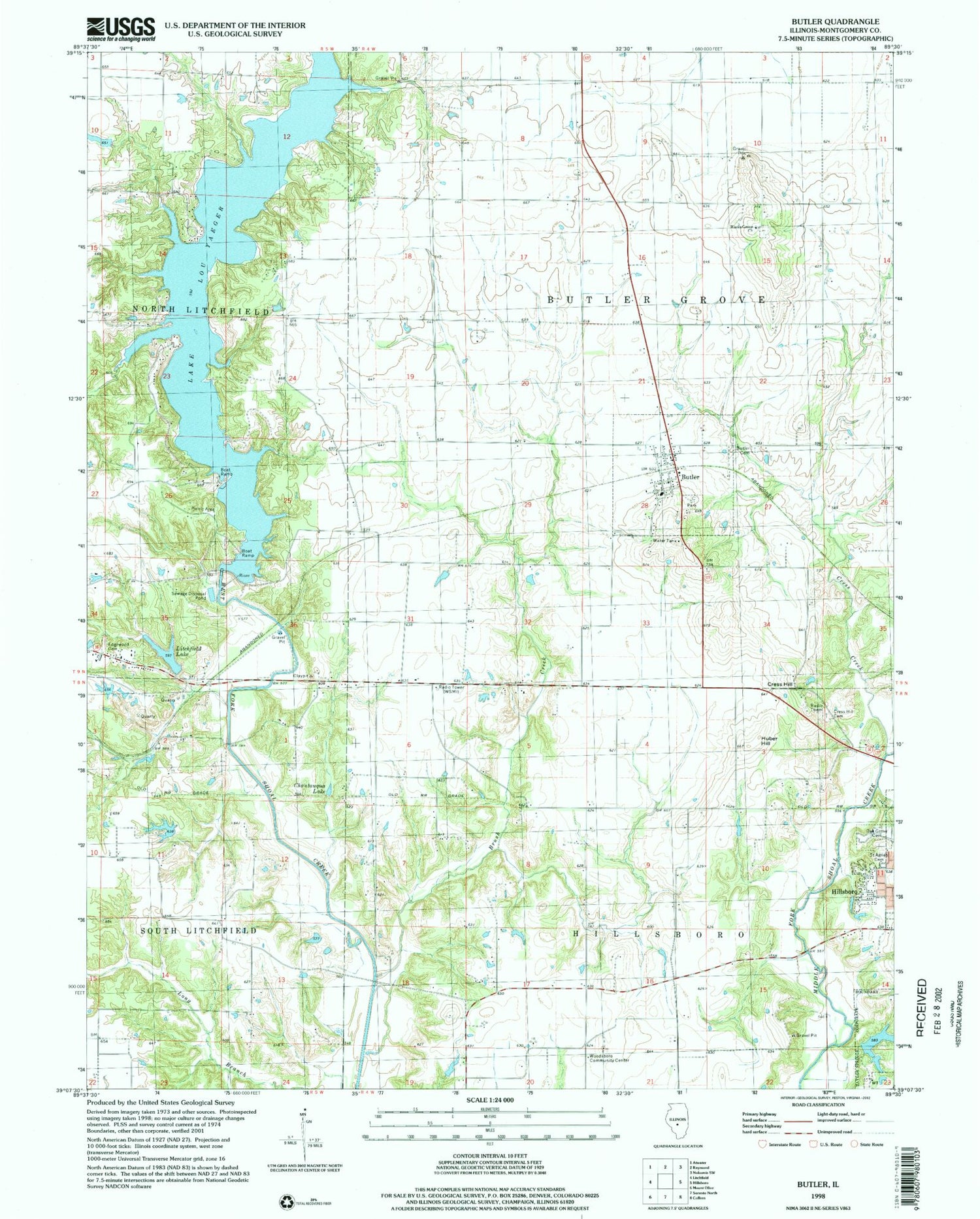 Classic USGS Butler Illinois 7.5'x7.5' Topo Map Image