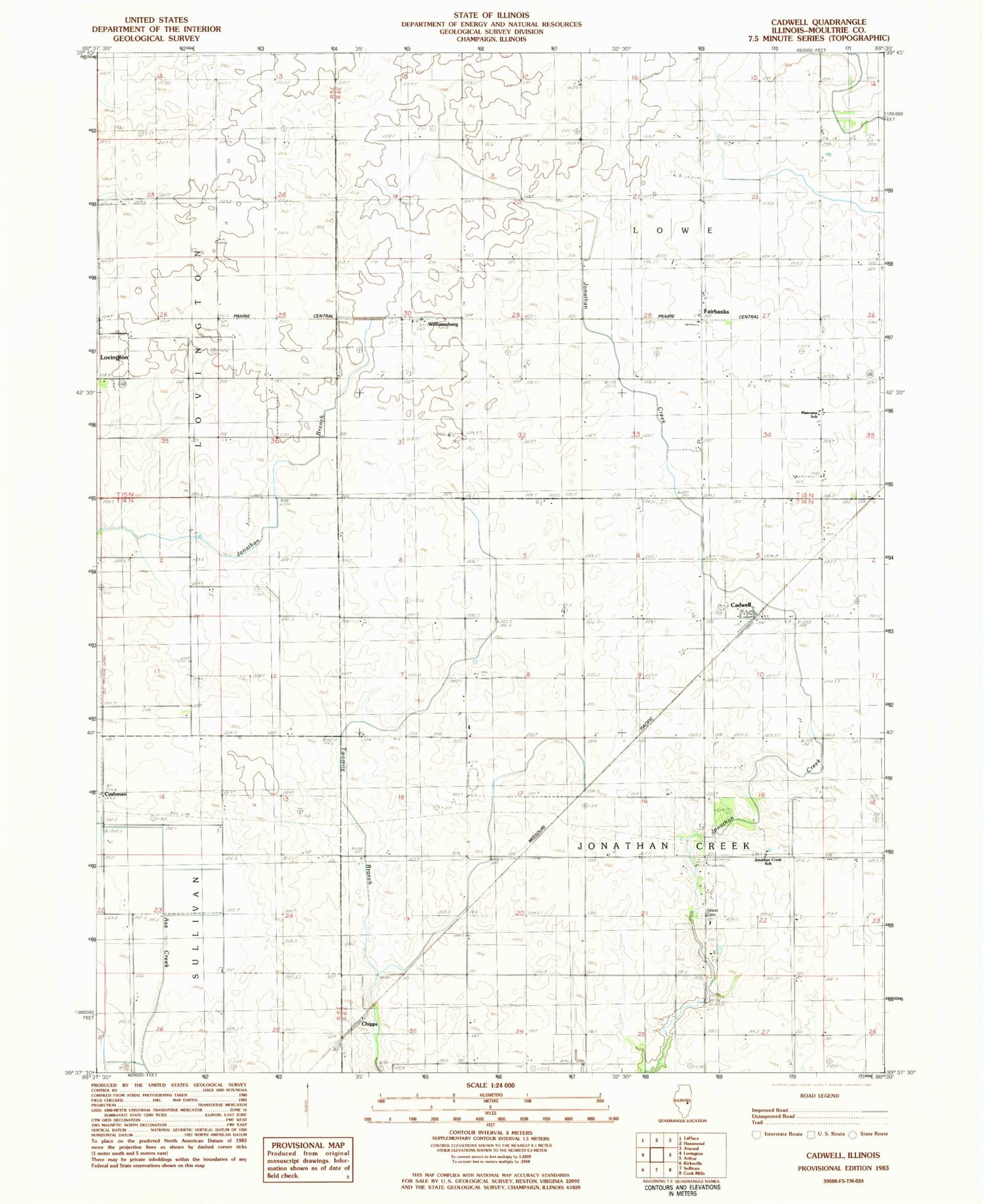 Classic USGS Cadwell Illinois 7.5'x7.5' Topo Map Image