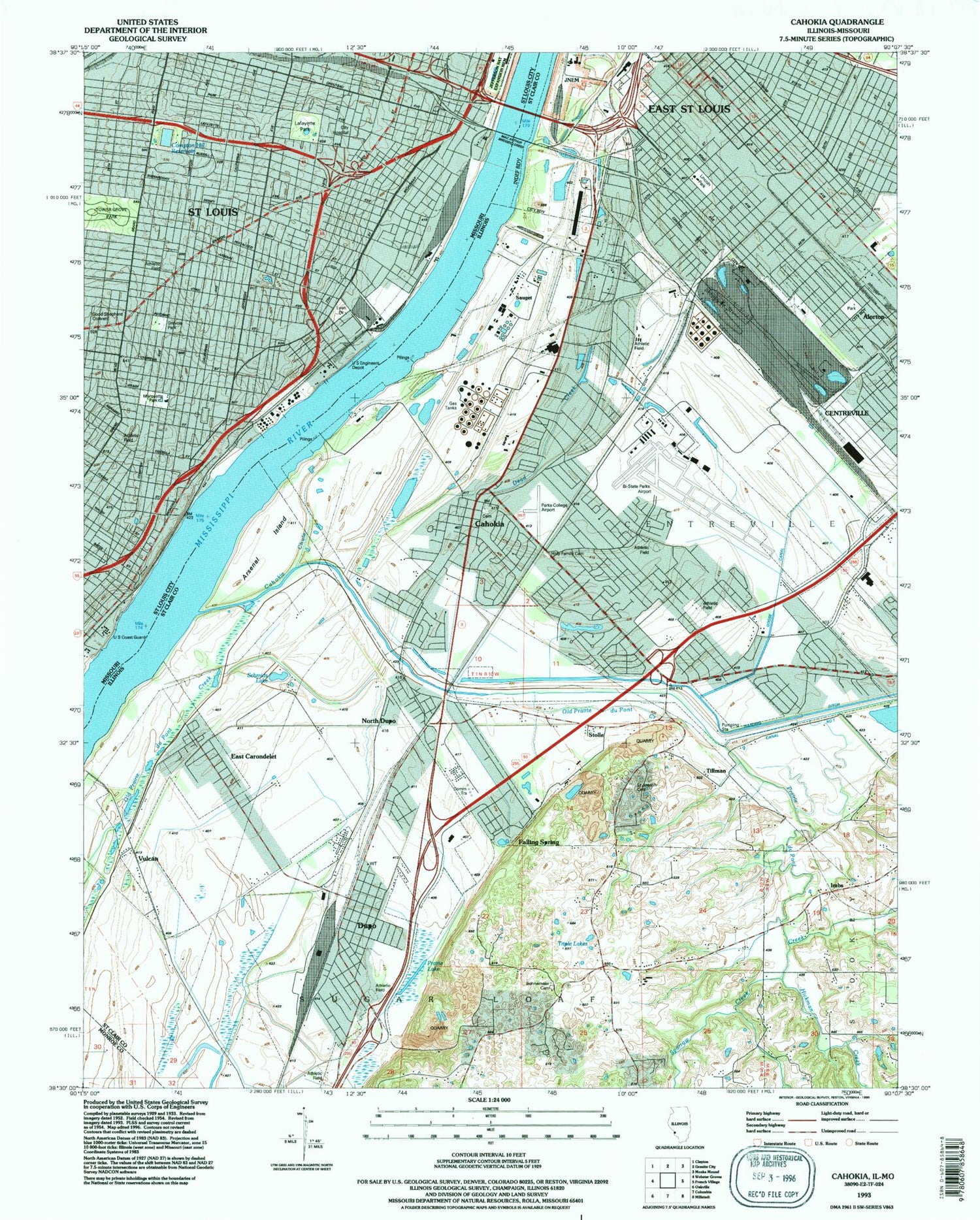Classic USGS Cahokia Illinois 7.5'x7.5' Topo Map Image