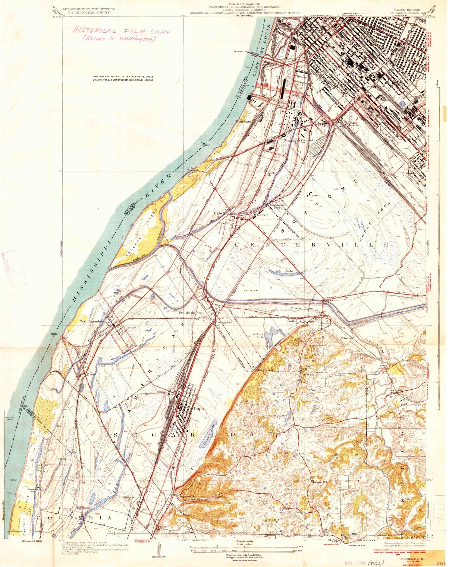 Classic USGS Cahokia Illinois 7.5'x7.5' Topo Map Image
