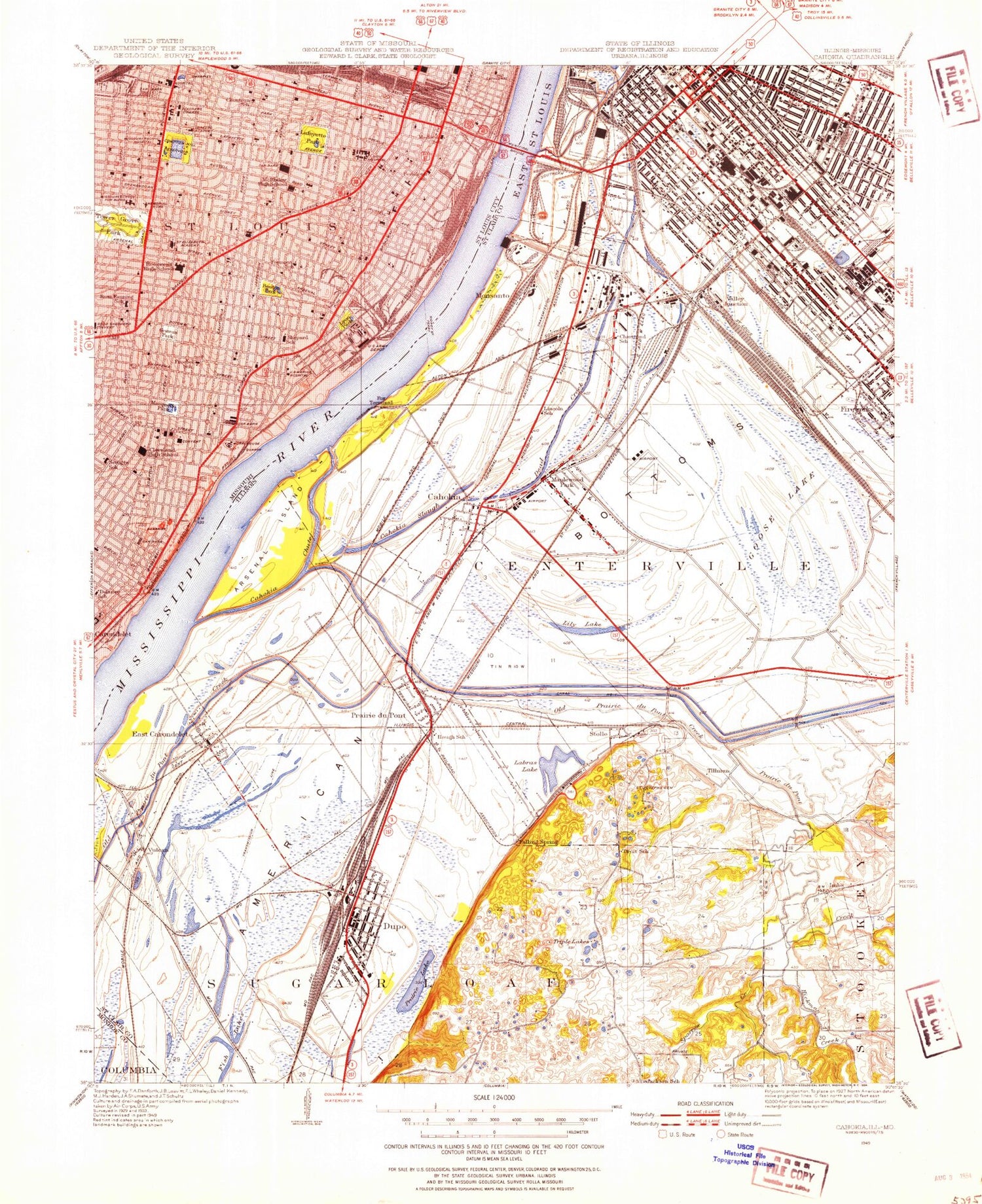Classic USGS Cahokia Illinois 7.5'x7.5' Topo Map Image