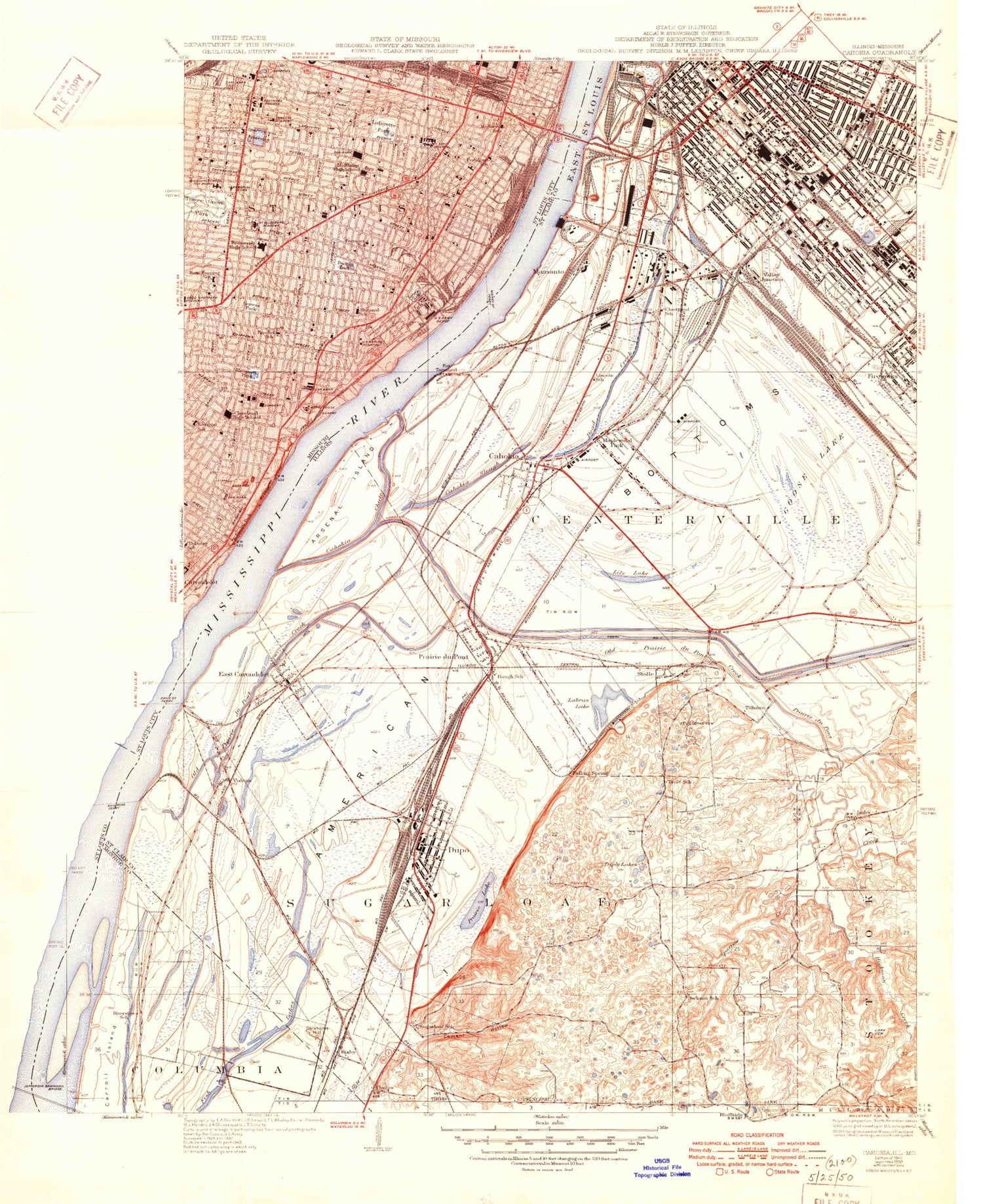 Classic USGS Cahokia Illinois 7.5'x7.5' Topo Map Image