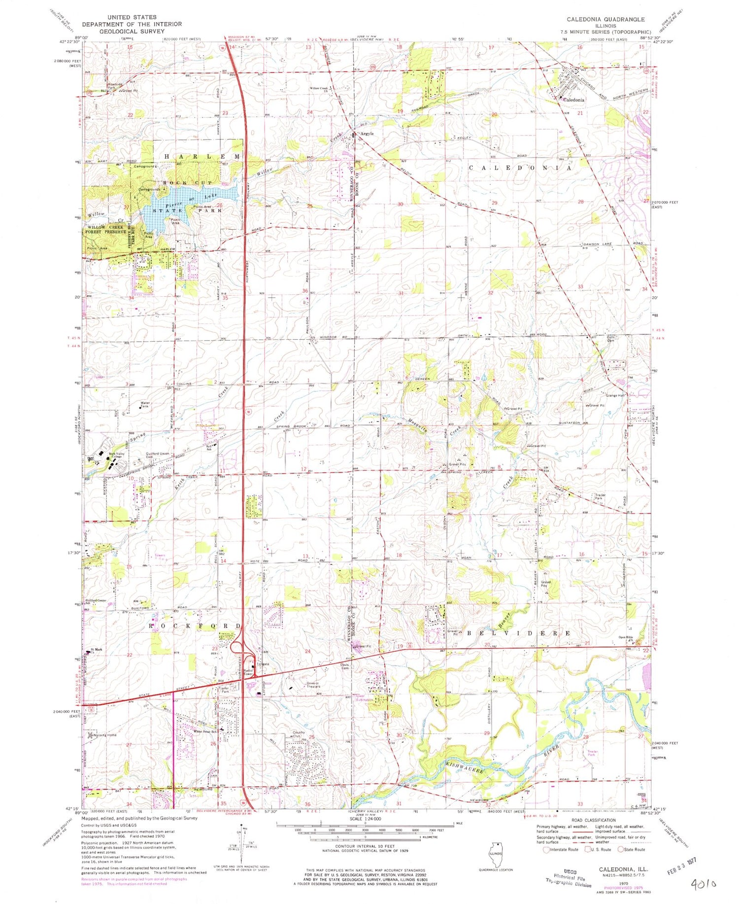 Classic USGS Caledonia Illinois 7.5'x7.5' Topo Map Image