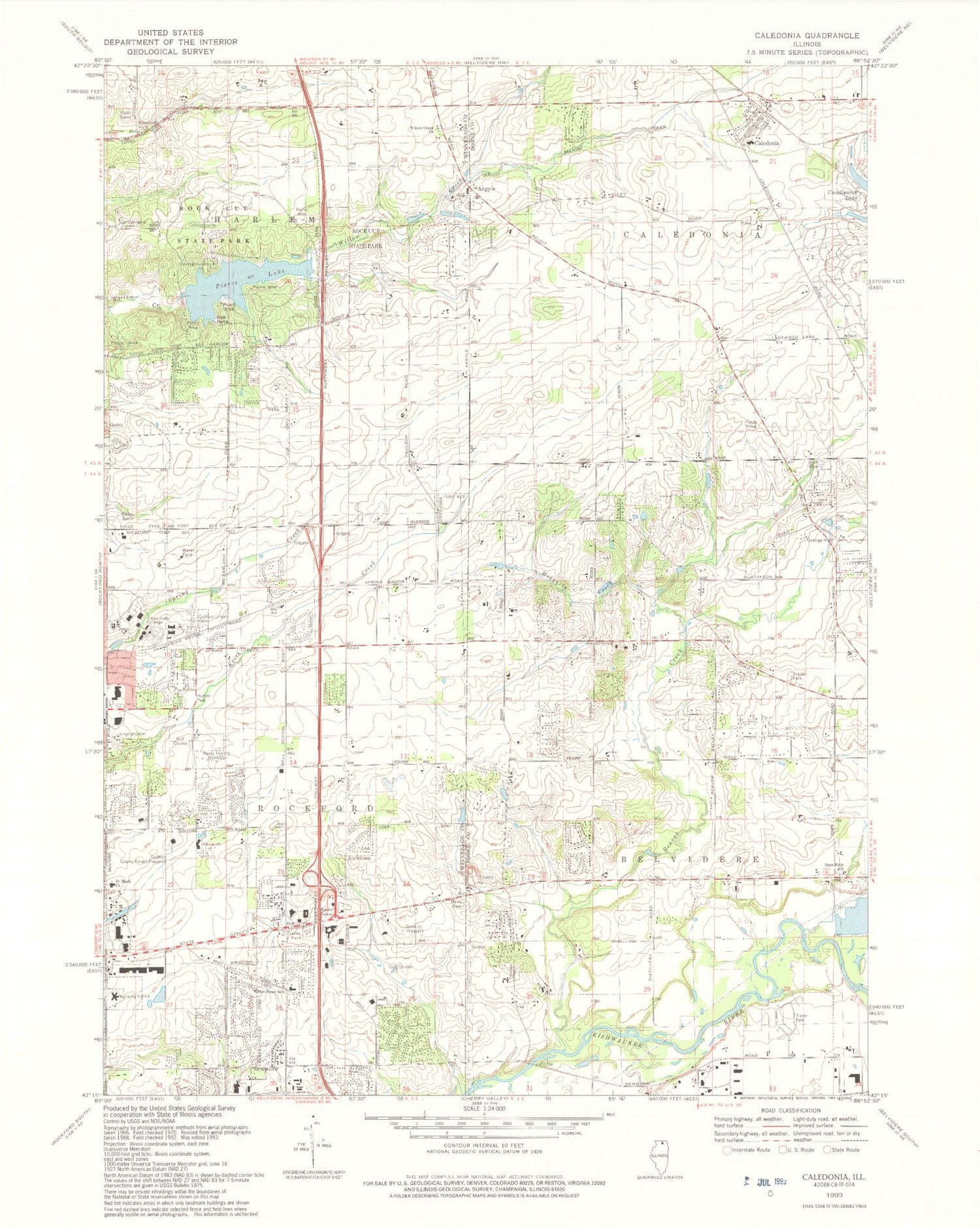 Classic USGS Caledonia Illinois 7.5'x7.5' Topo Map Image