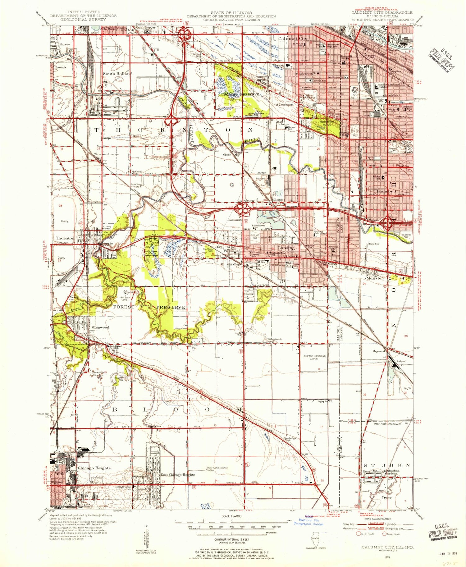 Classic USGS Calumet City Illinois 7.5'x7.5' Topo Map Image