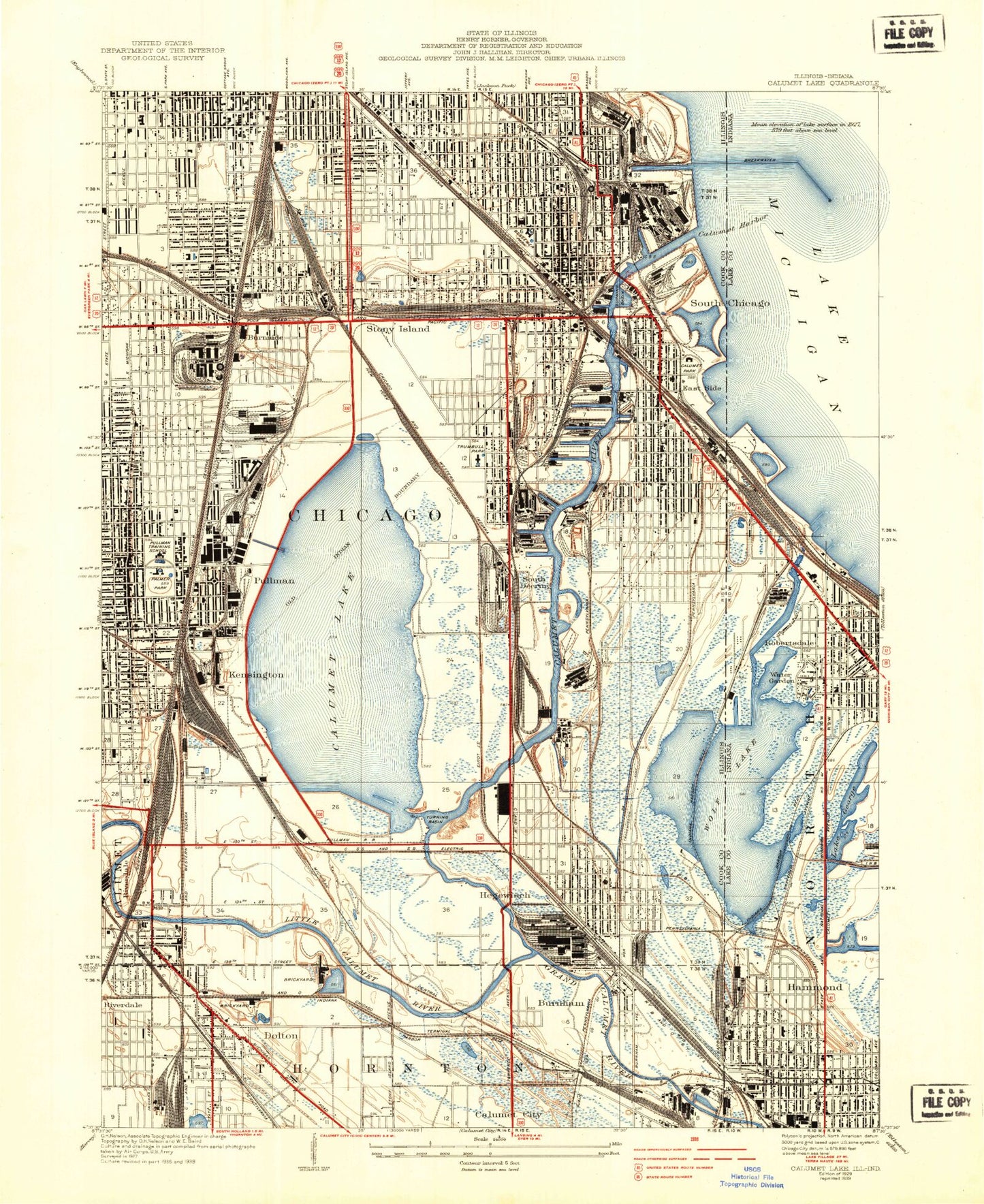 Classic USGS Lake Calumet Illinois 7.5'x7.5' Topo Map Image