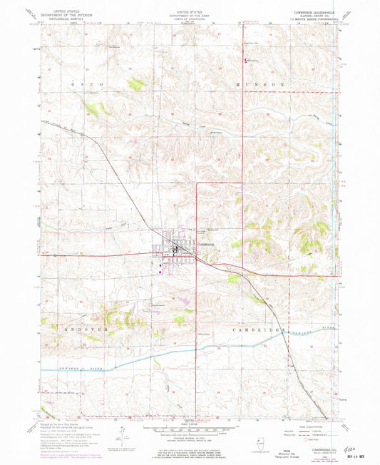 Classic USGS Cambridge Illinois 7.5'x7.5' Topo Map Image