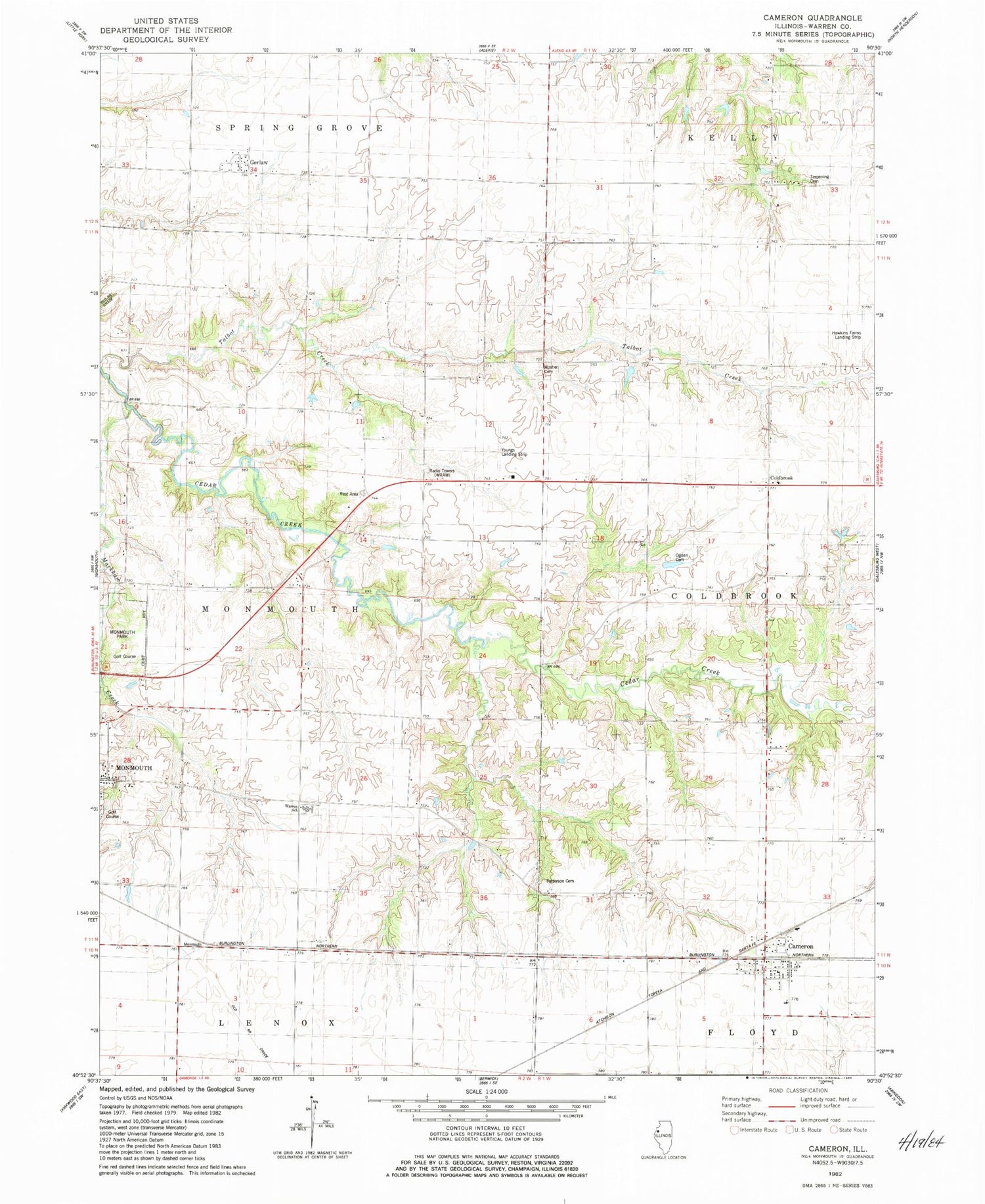 Classic USGS Cameron Illinois 7.5'x7.5' Topo Map Image