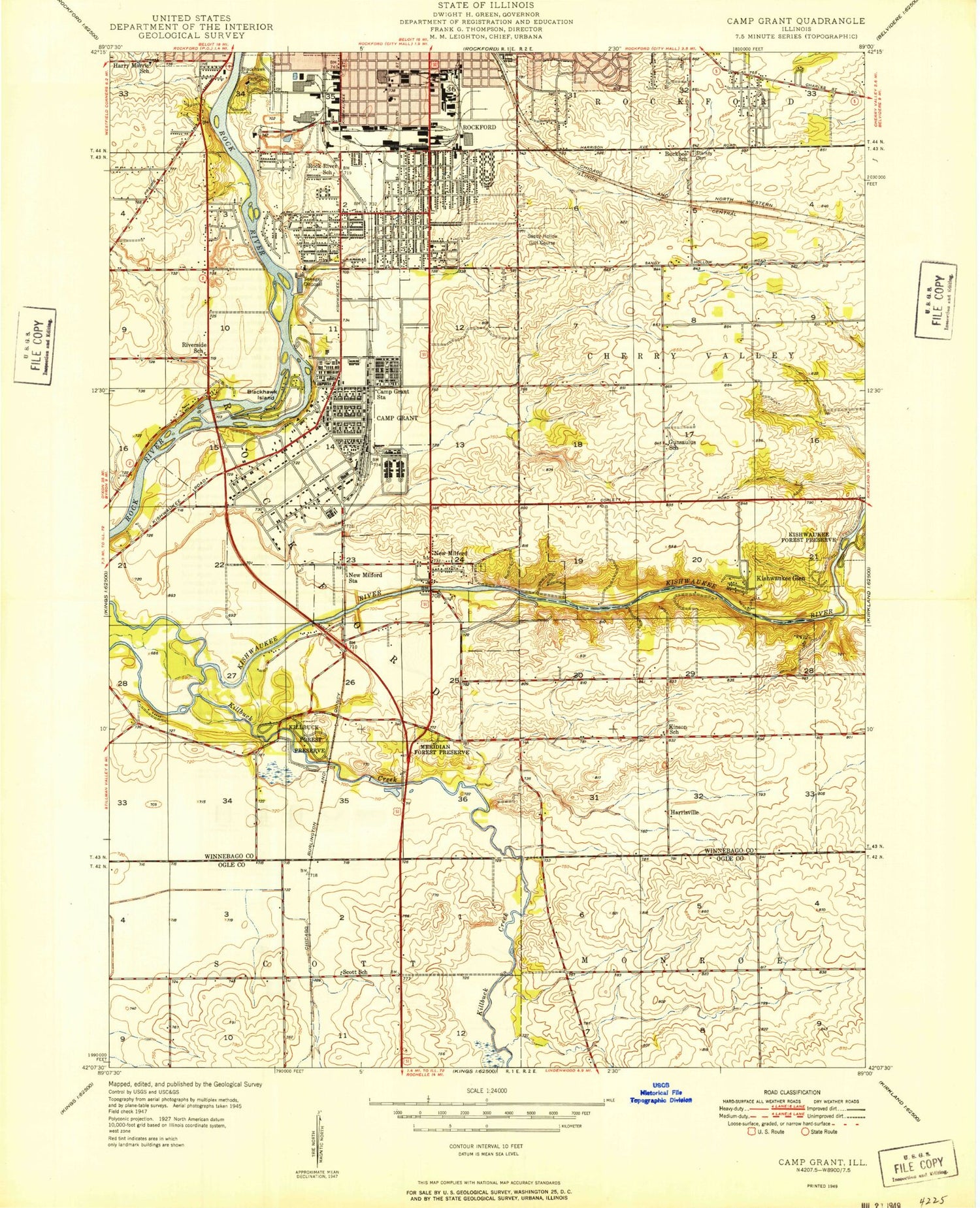 Classic USGS Rockford South Illinois 7.5'x7.5' Topo Map Image