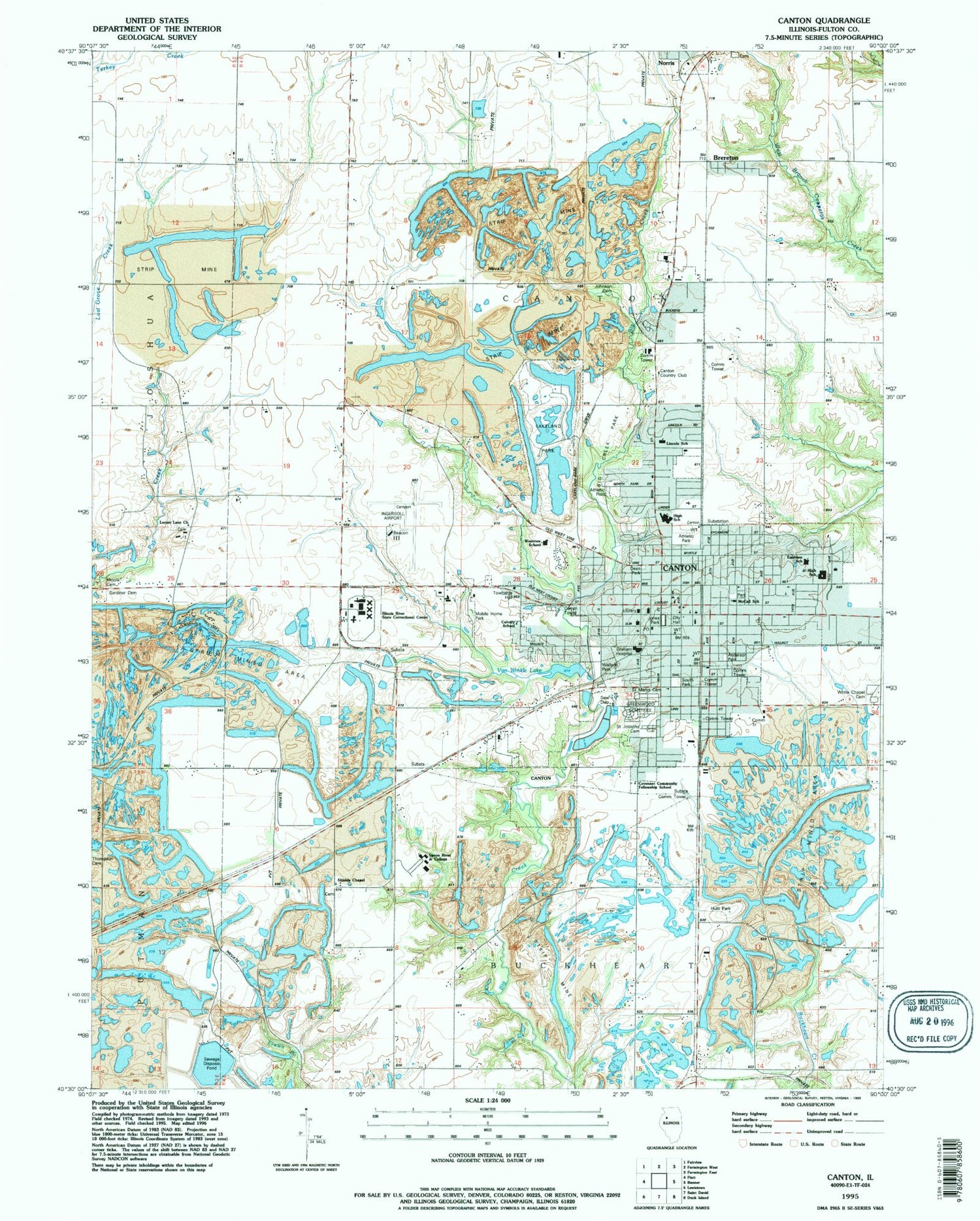 Classic USGS Canton Illinois 7.5'x7.5' Topo Map Image