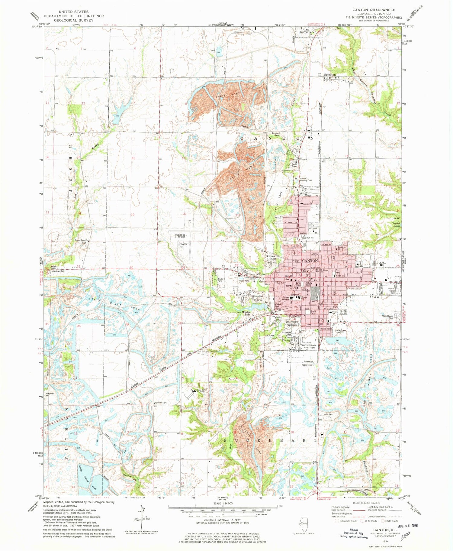 Classic USGS Canton Illinois 7.5'x7.5' Topo Map Image