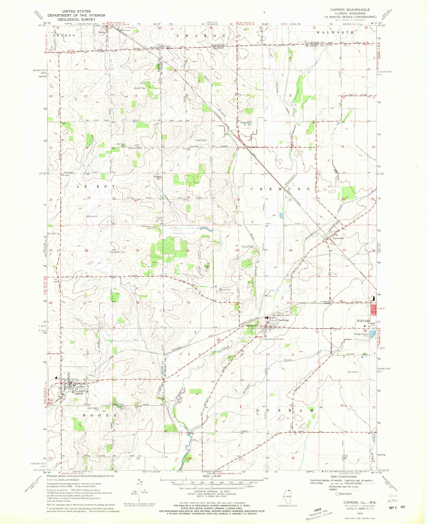 Classic USGS Capron Illinois 7.5'x7.5' Topo Map Image