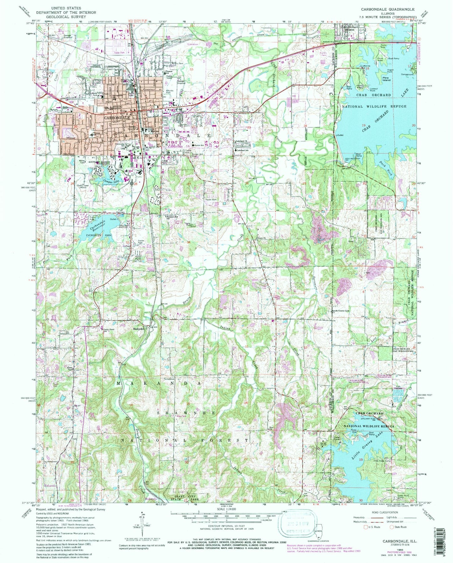 Classic USGS Carbondale Illinois 7.5'x7.5' Topo Map Image