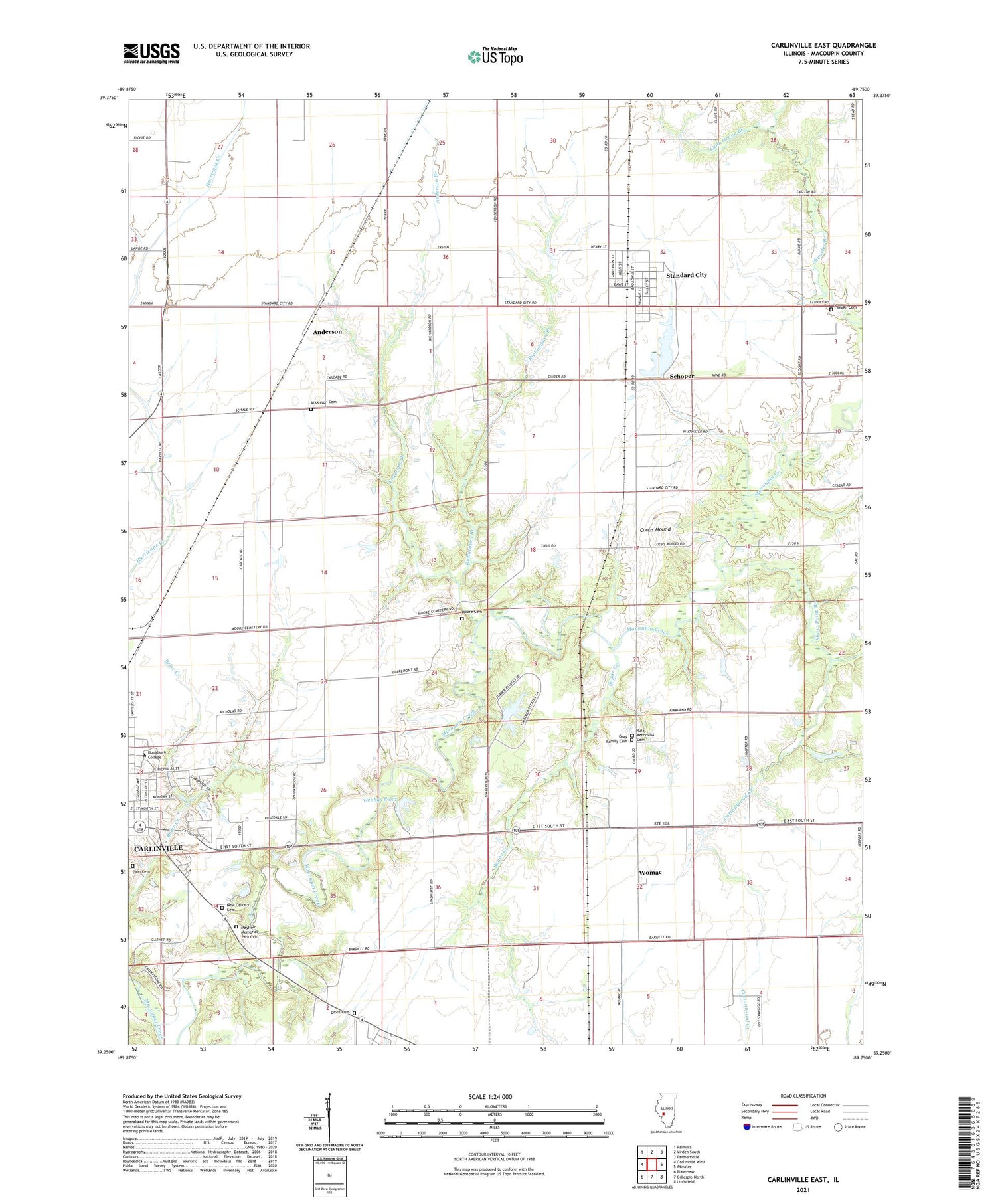 Carlinville East Illinois US Topo Map Image