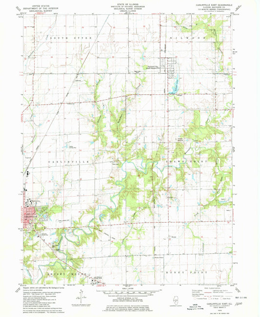 Classic USGS Carlinville East Illinois 7.5'x7.5' Topo Map Image