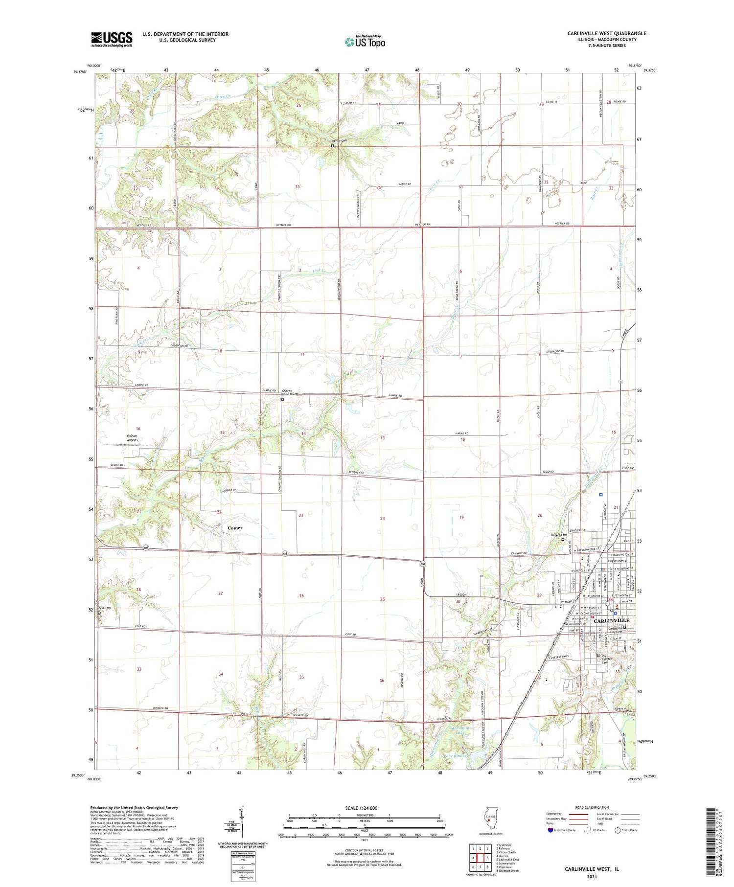 Carlinville West Illinois US Topo Map Image