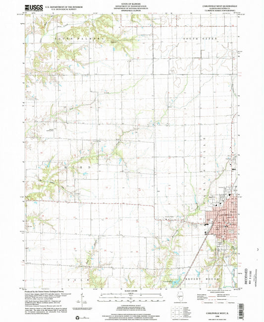 Classic USGS Carlinville West Illinois 7.5'x7.5' Topo Map Image