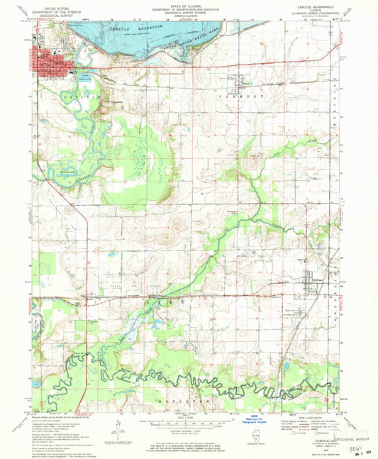 Classic USGS Carlyle Illinois 7.5'x7.5' Topo Map Image