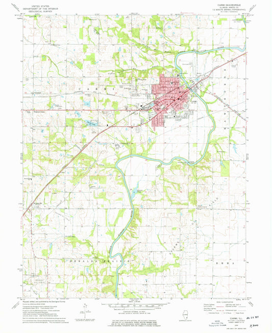 Classic USGS Carmi Illinois 7.5'x7.5' Topo Map Image