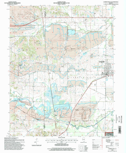 Classic USGS Carrier Mills Illinois 7.5'x7.5' Topo Map Image