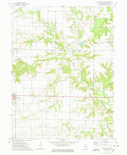 Classic USGS Carthage East Illinois 7.5'x7.5' Topo Map Image
