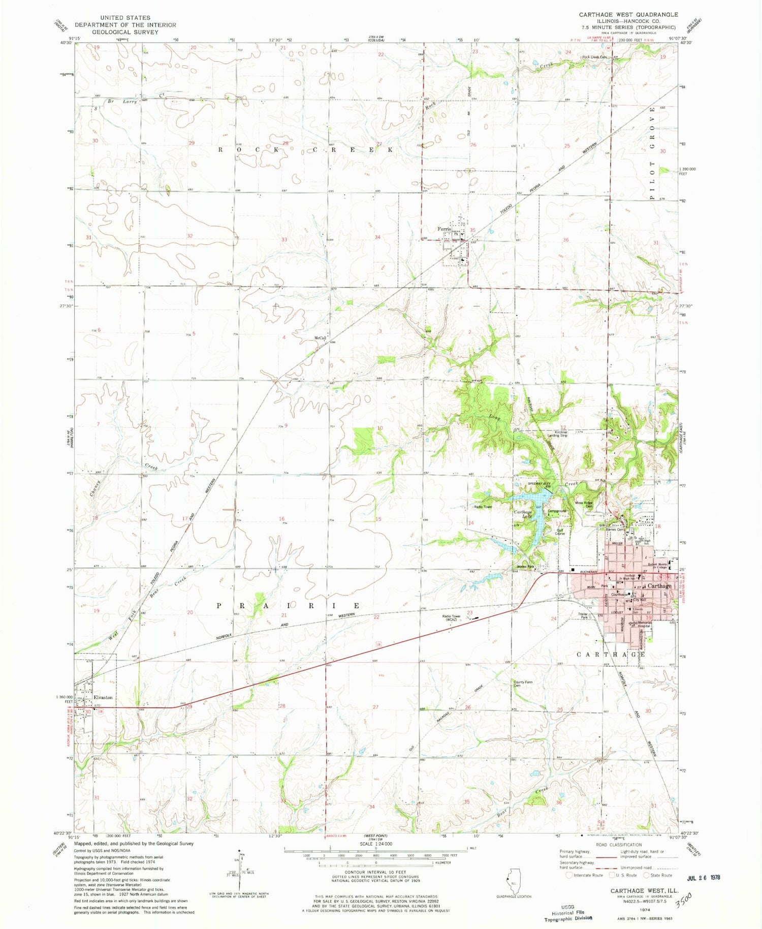 Classic USGS Carthage West Illinois 7.5'x7.5' Topo Map Image