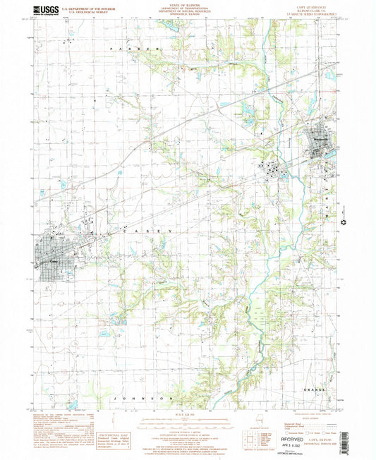 Classic USGS Casey Illinois 7.5'x7.5' Topo Map Image