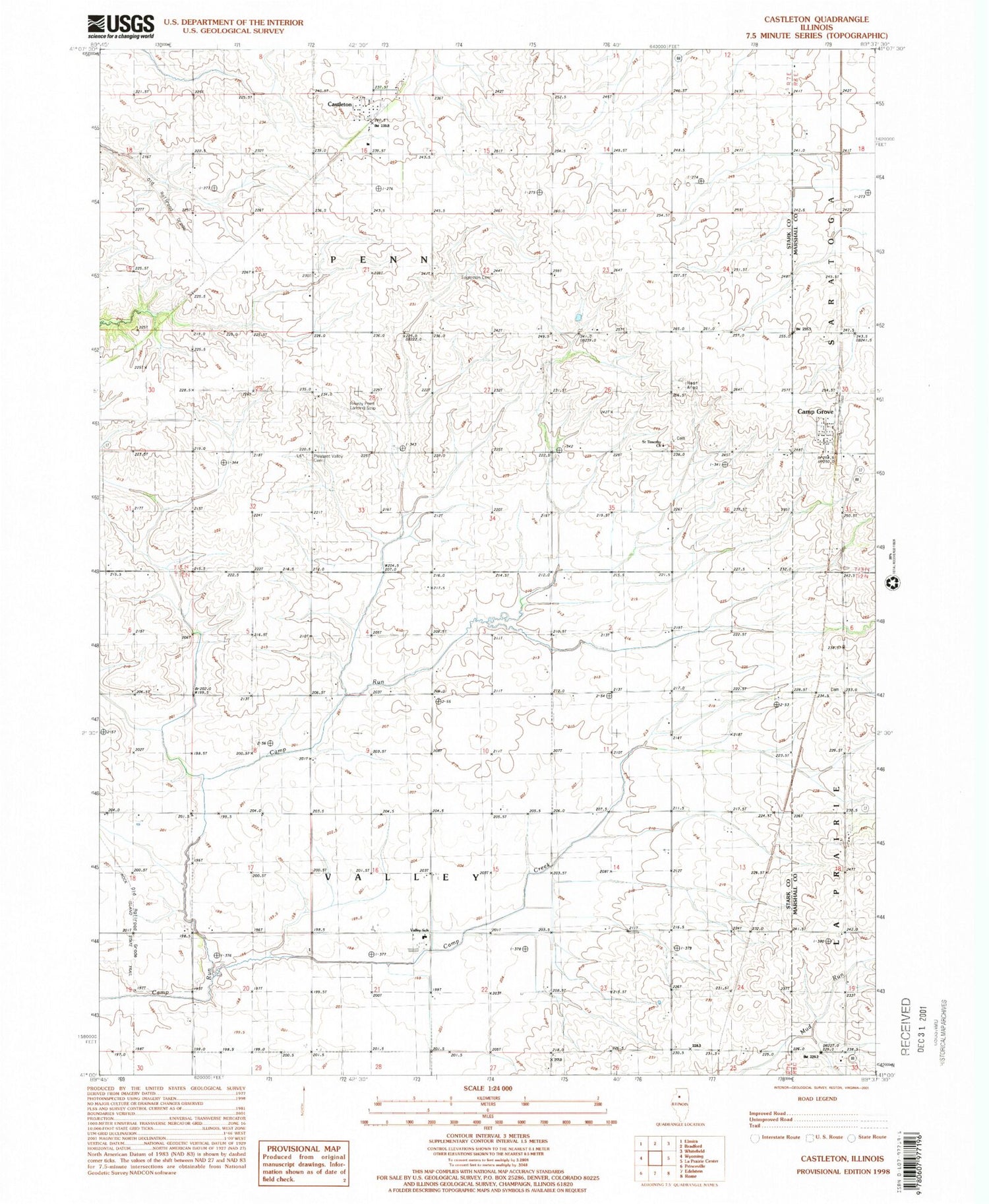 Classic USGS Castleton Illinois 7.5'x7.5' Topo Map Image