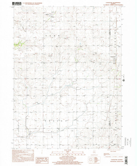Classic USGS Castleton Illinois 7.5'x7.5' Topo Map Image
