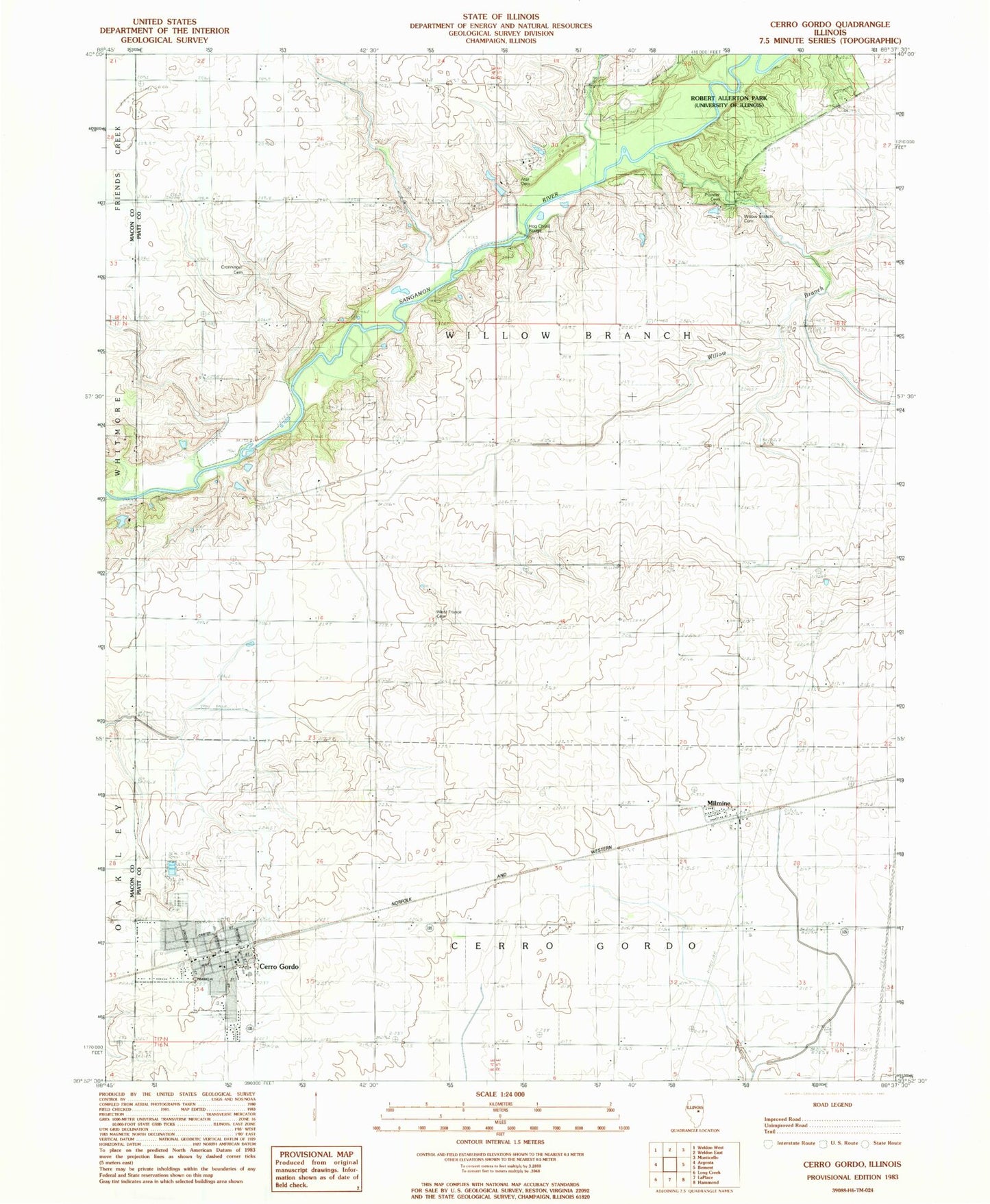 Classic USGS Cerro Gordo Illinois 7.5'x7.5' Topo Map Image