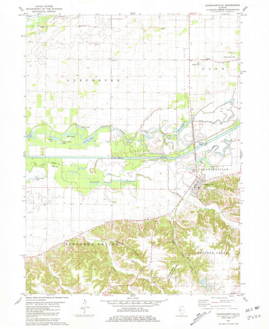 Classic USGS Chandlerville Illinois 7.5'x7.5' Topo Map Image