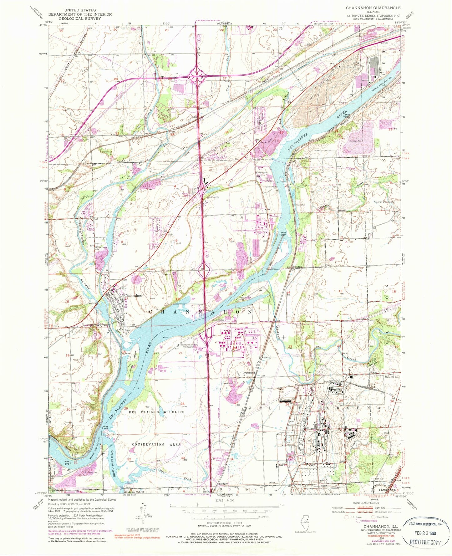 Classic USGS Channahon Illinois 7.5'x7.5' Topo Map Image