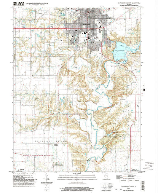 Classic USGS Charleston South Illinois 7.5'x7.5' Topo Map Image