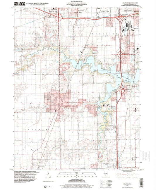 Classic USGS Chatham Illinois 7.5'x7.5' Topo Map Image