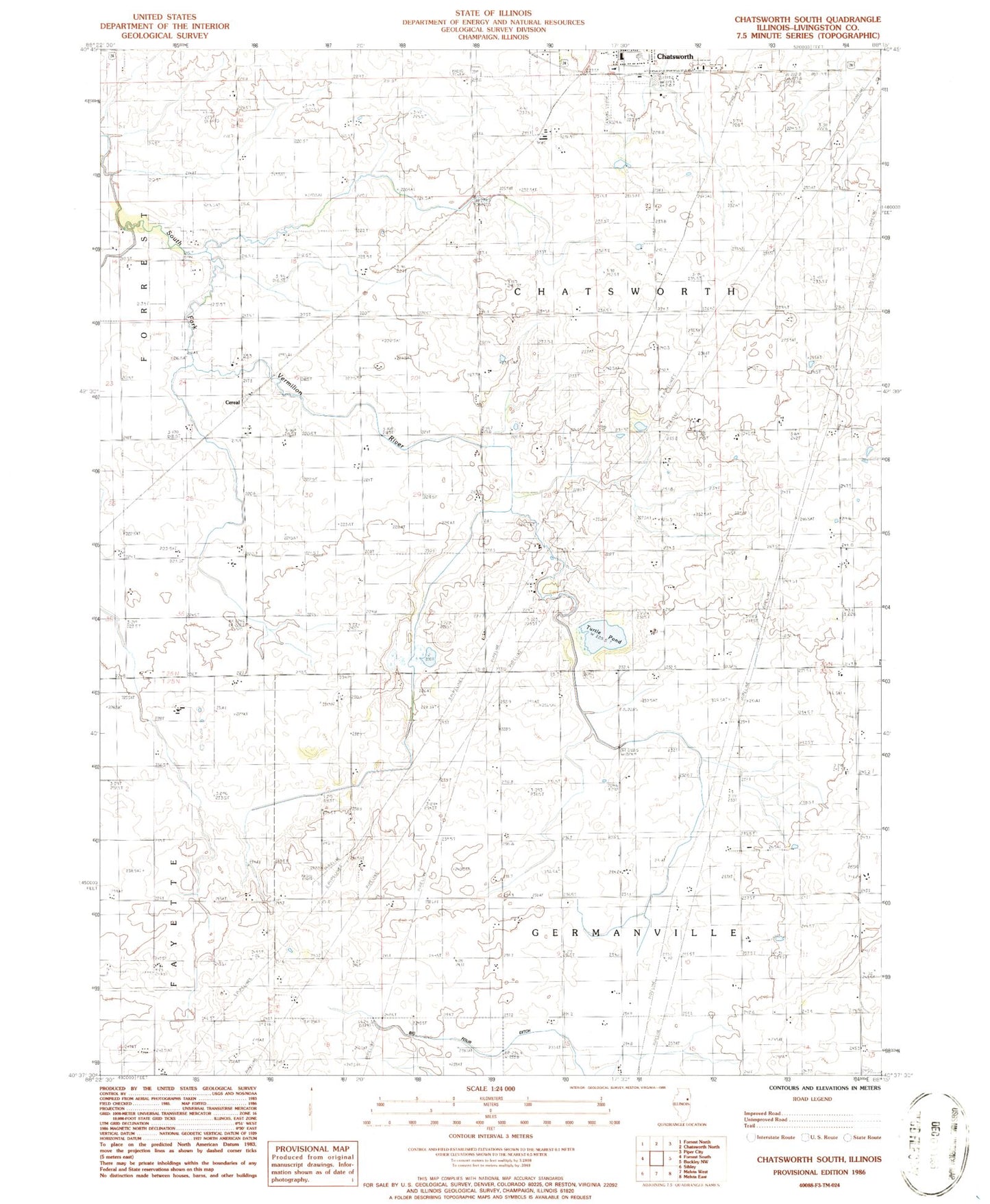 Classic USGS Chatsworth South Illinois 7.5'x7.5' Topo Map Image