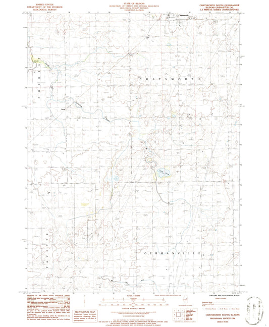 Classic USGS Chatsworth South Illinois 7.5'x7.5' Topo Map Image